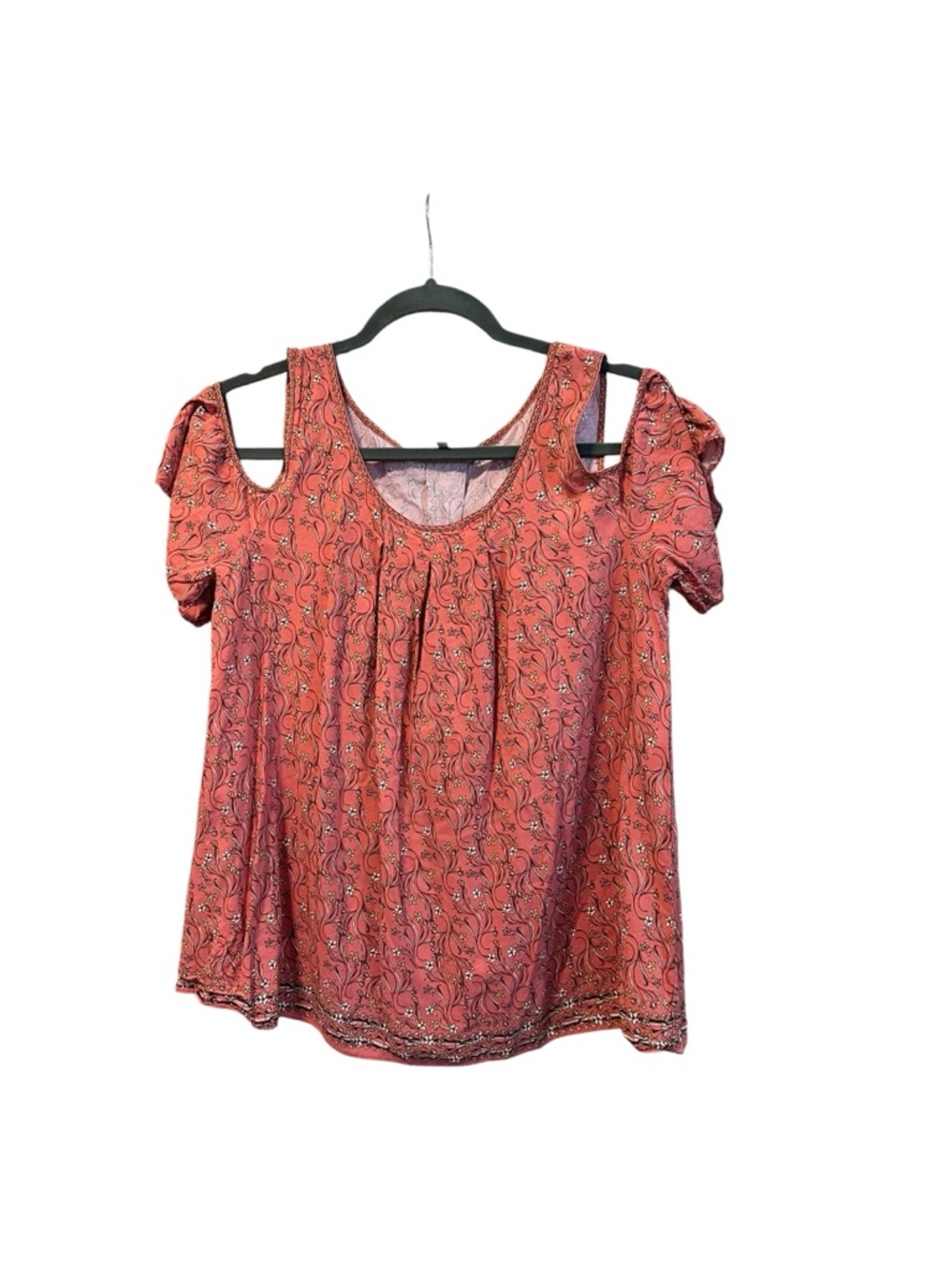 Max Studio Coral Paisley Cold-Shoulder Blouse